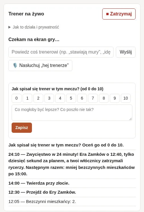 Po meczu: podsumowanie i formularz do oceny trenera od 0 do 10.