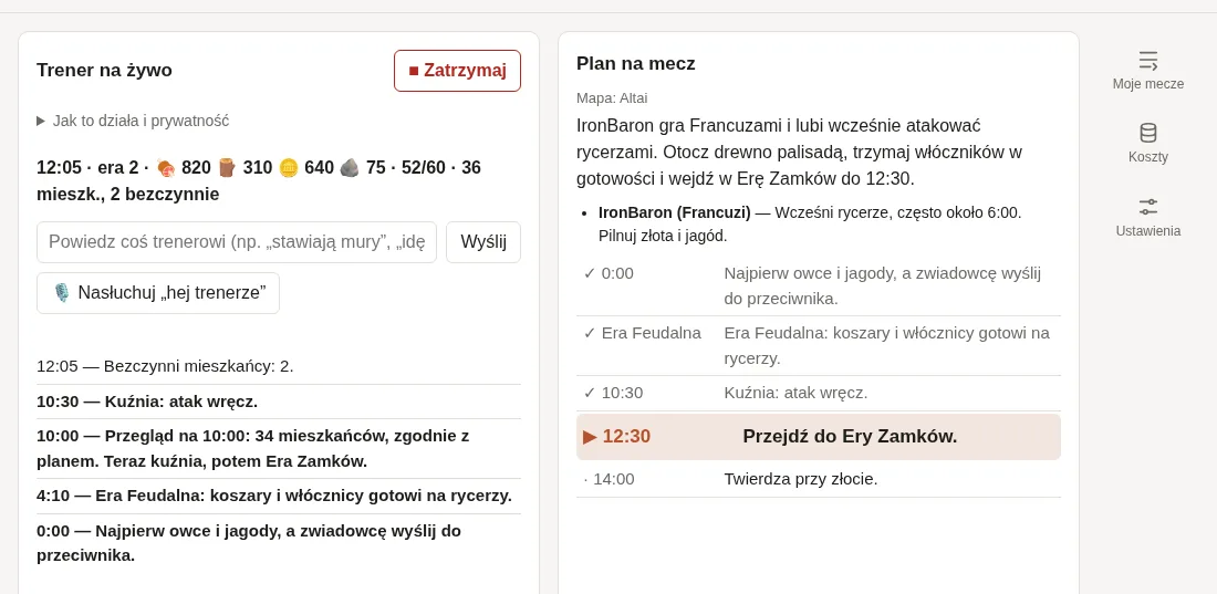 W trakcie meczu: co powiedział trener i plan z wyróżnionym następnym krokiem.