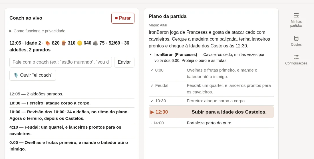 No meio da partida: o que o coach falou e o plano, com o próximo passo em destaque.